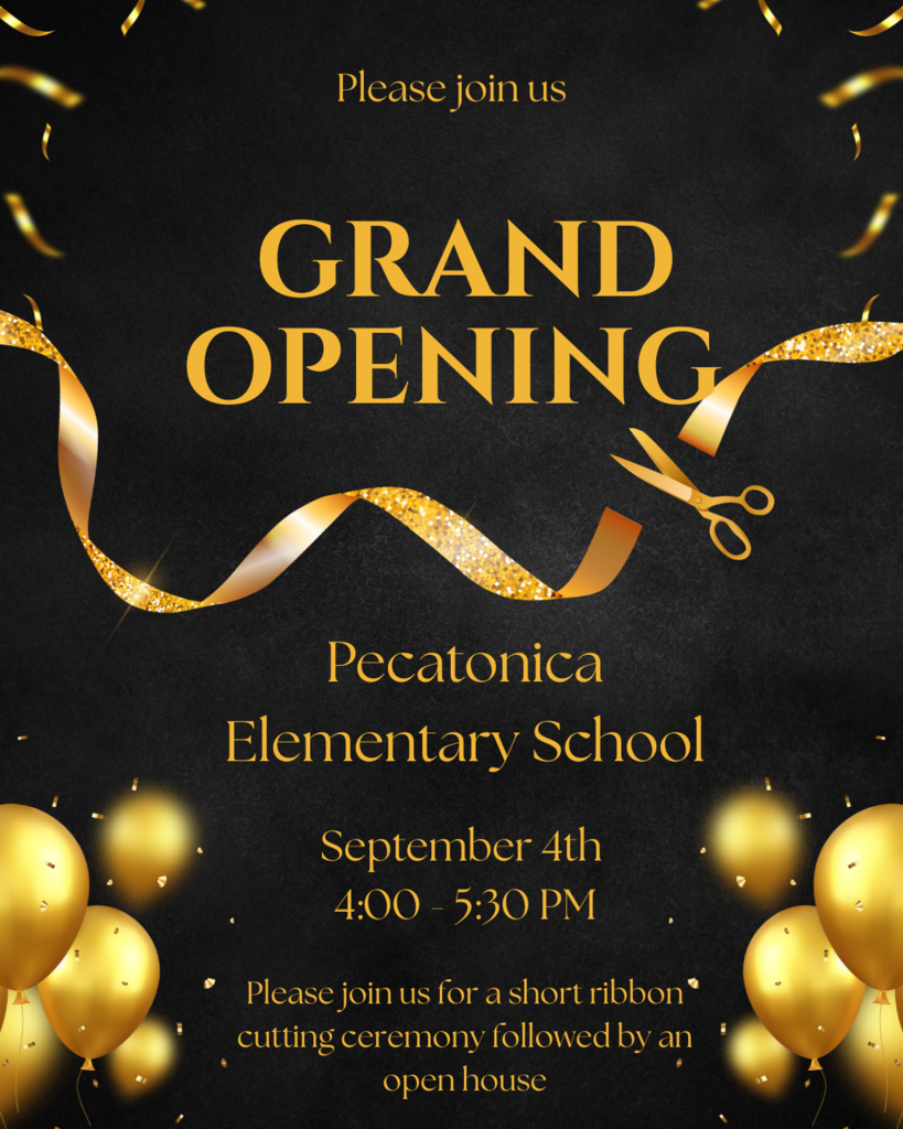 Please join us for the grand opening of Pecatonica Elementary School on Thursday, September 4th from 4:00-5:30.