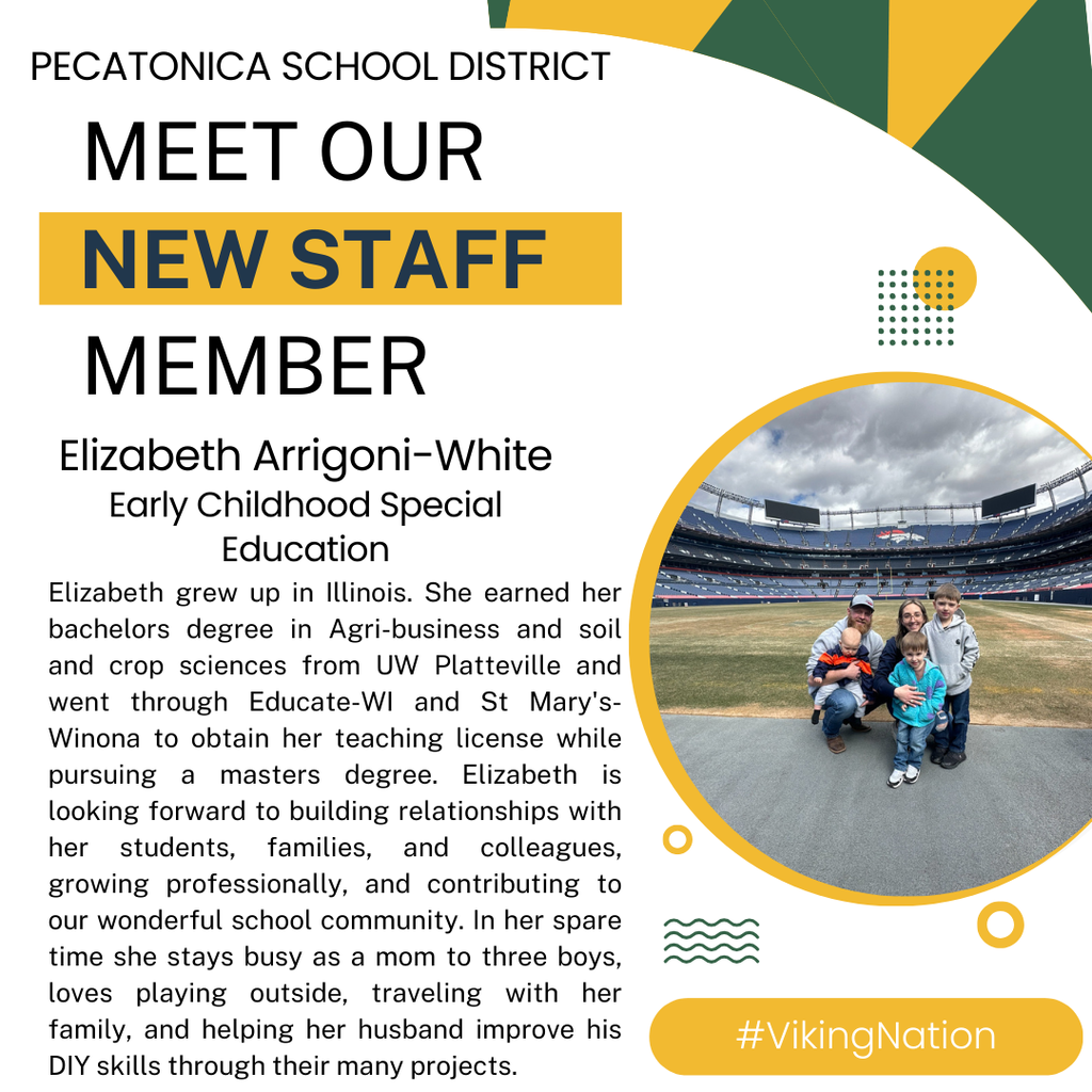 Meet our new staff member, Elizabeth Arrigoni-White. Ms. White is our new early childhood special education teacher. 