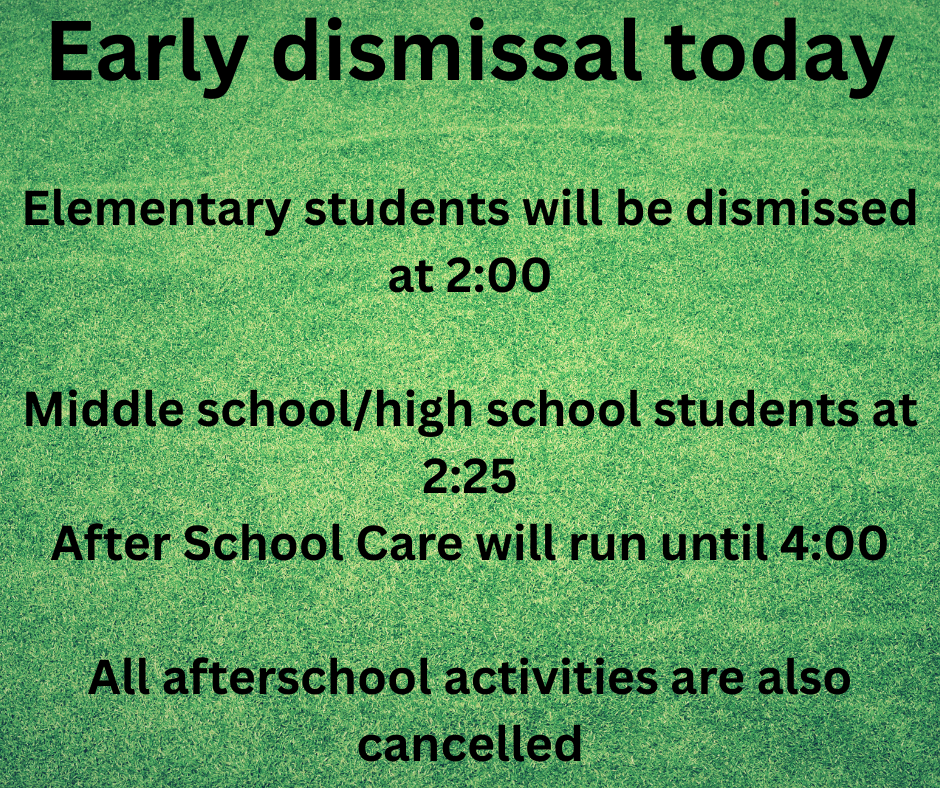 Pecatonica Schools will be dismissing early today due to the forecasted freezing rain.
