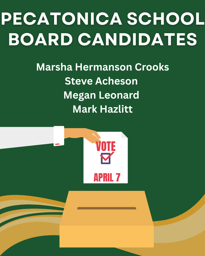 The Pecatonica Area School District would like to share information regarding the upcoming School Board election.  There are four candidates running for the Pecatonica School Board : Marsha Hermanson Crooks, Steve Acheson, Megan Leonard, Mark Hazlitt