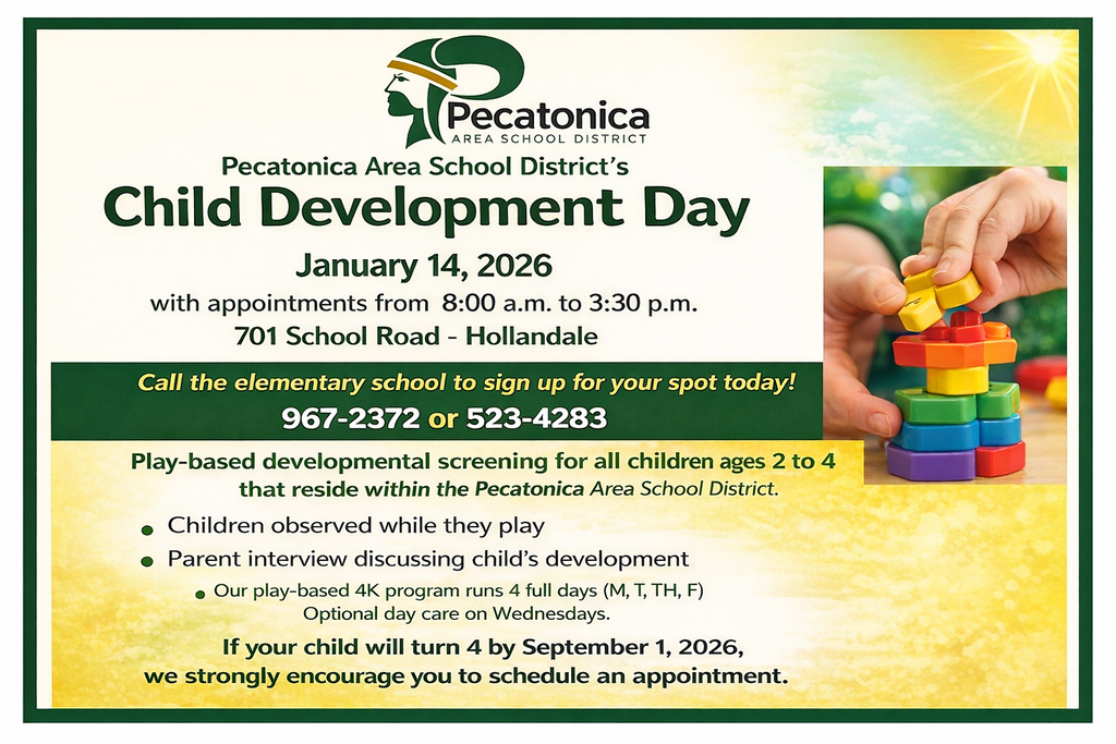 Don't forget our Child Development Day is coming up tomorrow! If your child will turn 4 by September 1, 2026, we strongly encourage you to schedule an appointment. 