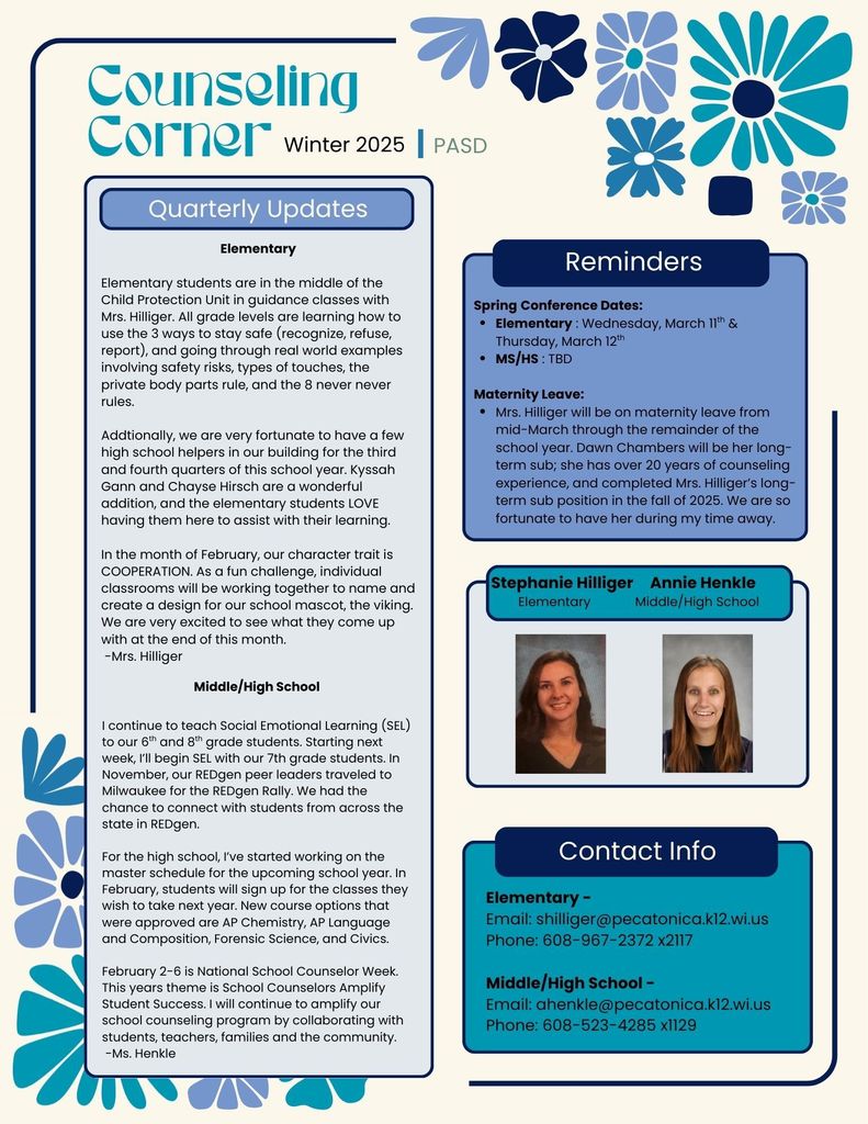 Here’s the next installment of our Counseling Corner Newsletter.