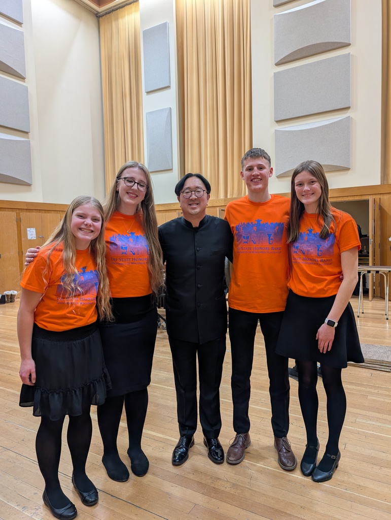 Sophie Howard, Scarlett Jacoby, Luke Leonard, Calla Stateler and Mazie Theorin, members of our High School Band, were selected to be a part of UW-Platteville's Tri-State Honors Band this past Friday and Saturday.