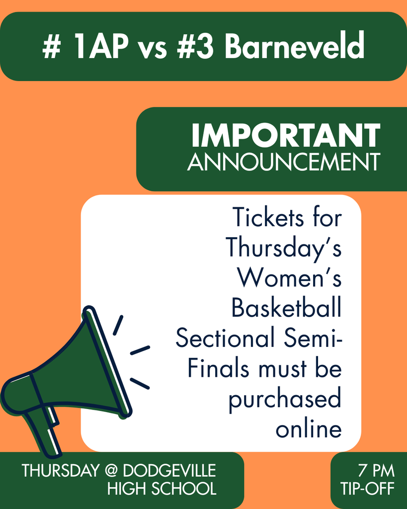 Tickets for Thursday’s Women’s Basketball Sectional Semi-Finals must be purchased online.