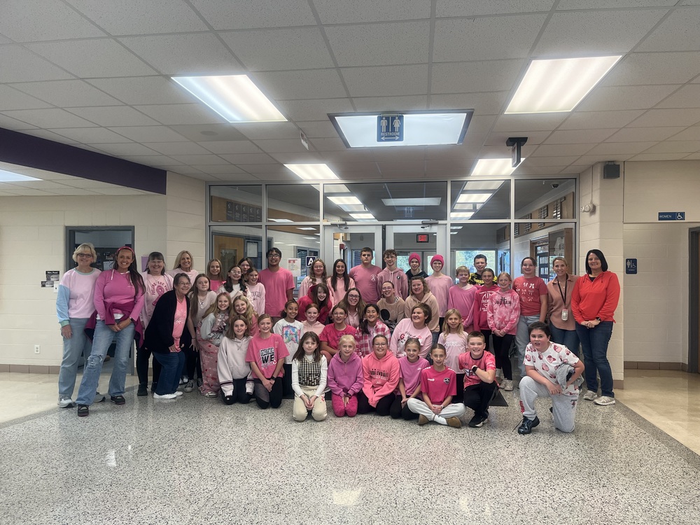 Students and staff wearing pink