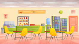 A stock clipart photo of an empty school cafeteria.