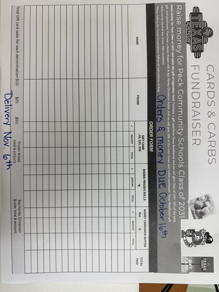 Texas Roadhouse Order form