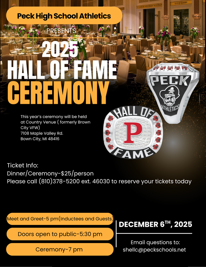 Invitation flyer to the 2025 HOF Ceremony taking place on December 6th at Country Venue in Brown City