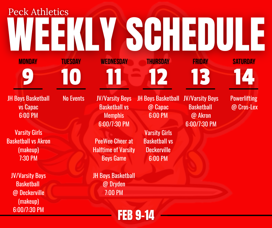 Graphic of Weekly Athletic Calendar 