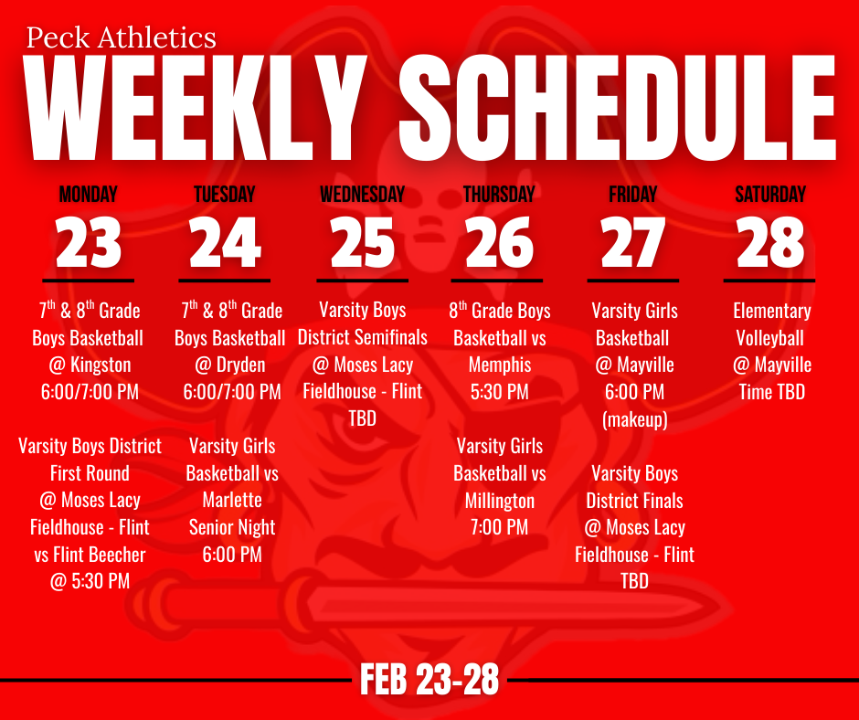Graphic of Weekly Athletic Calendar