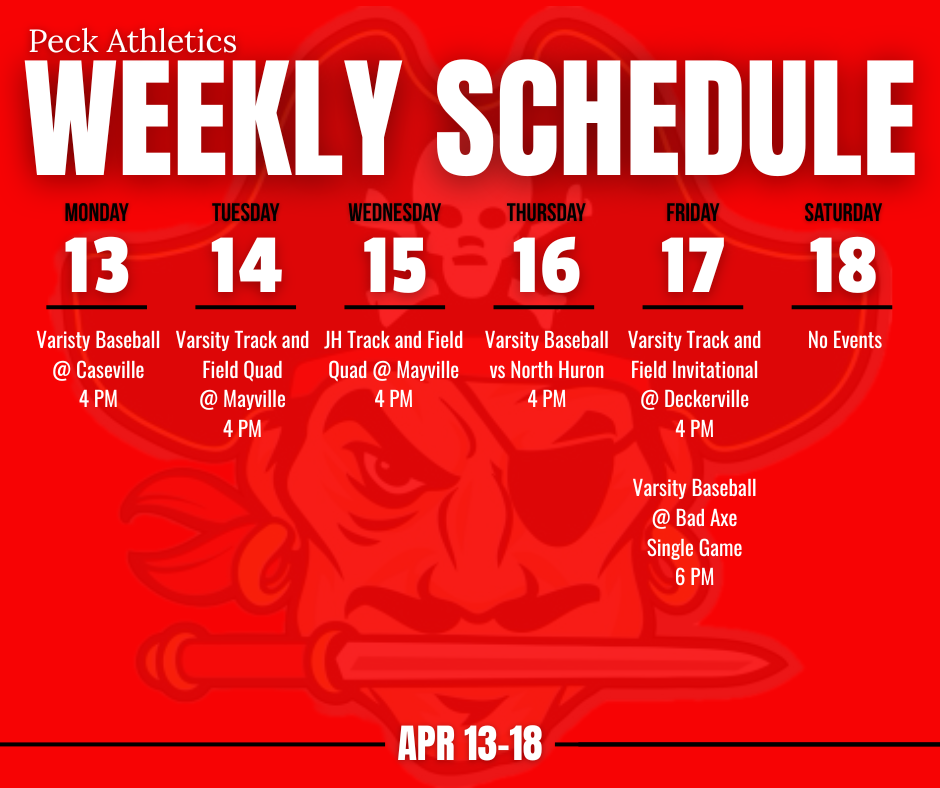 Graphic of Weekly Athletic Calendar 