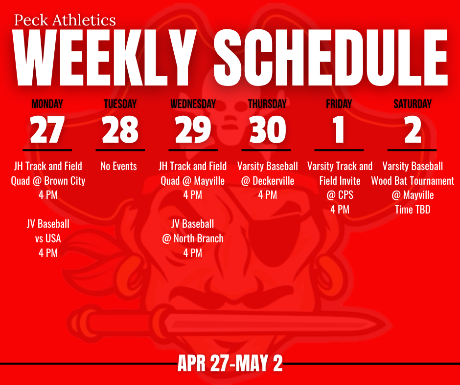 Graphic of Weekly Athletic Calendar 