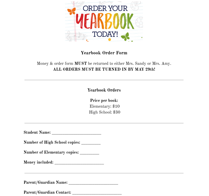 Yearbook Order Form