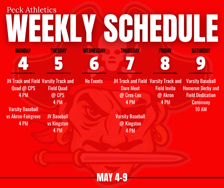 Graphic of Weekly Athletic Calendar 