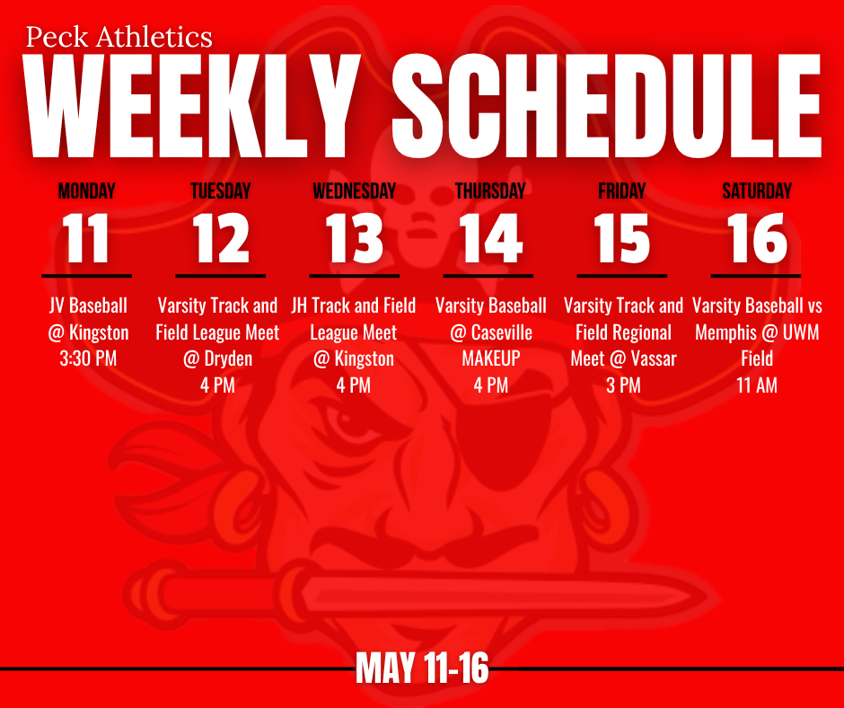 Graphic of Weekly Athletic Calendar