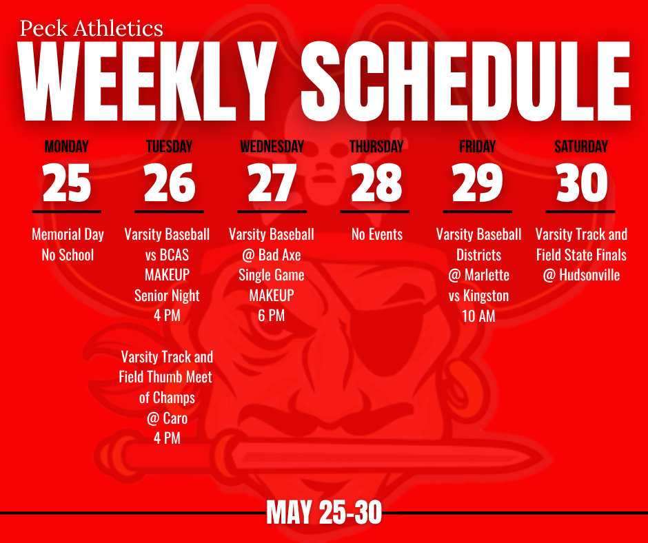 Graphic of Weekly Athletic Calendar