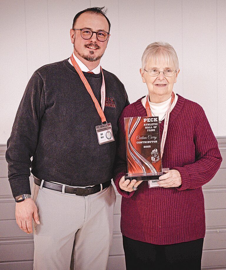 Superintendent Kerr and Carleen Curry posing at the 2025 hall of fame ceremony.