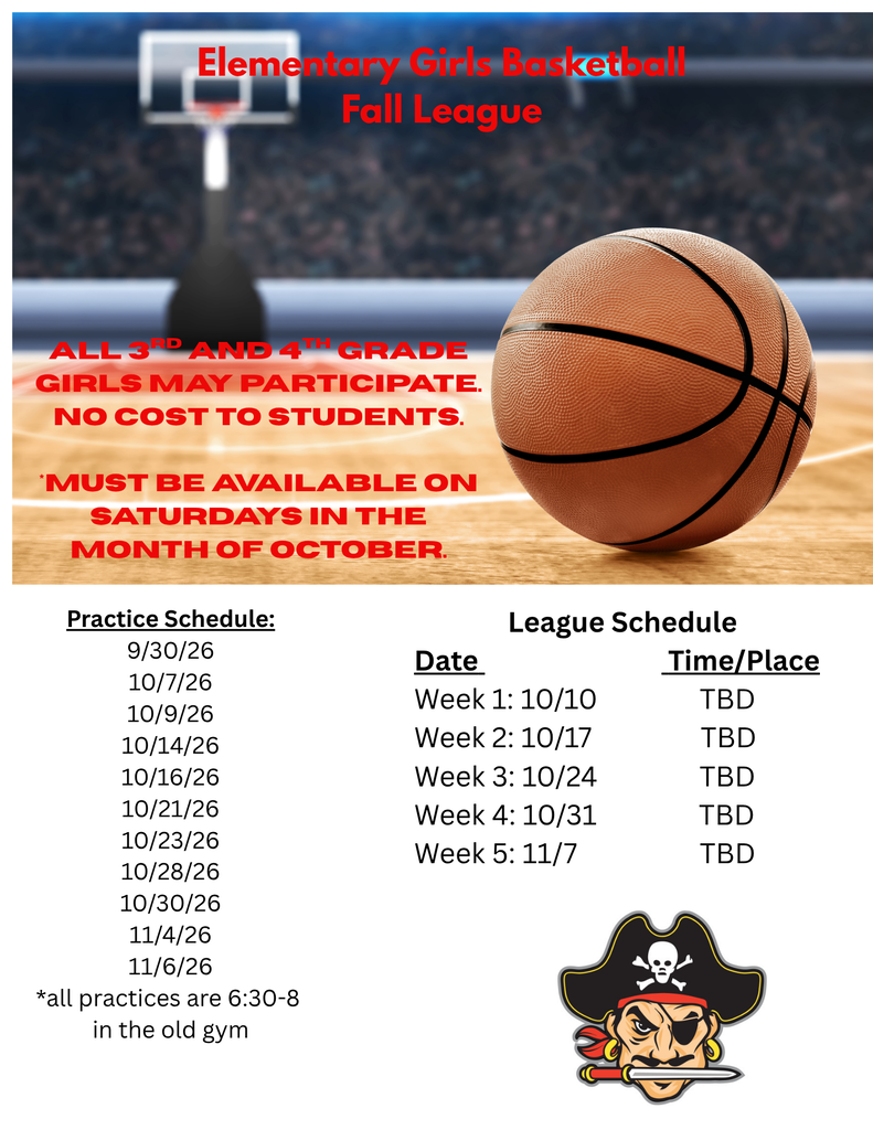 Flyer of practice schedule for elementary girls basketball