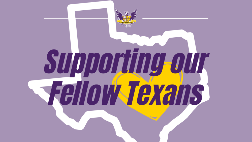 image: shape of texas with heart hovering over hill country text: supporting our fellow texans