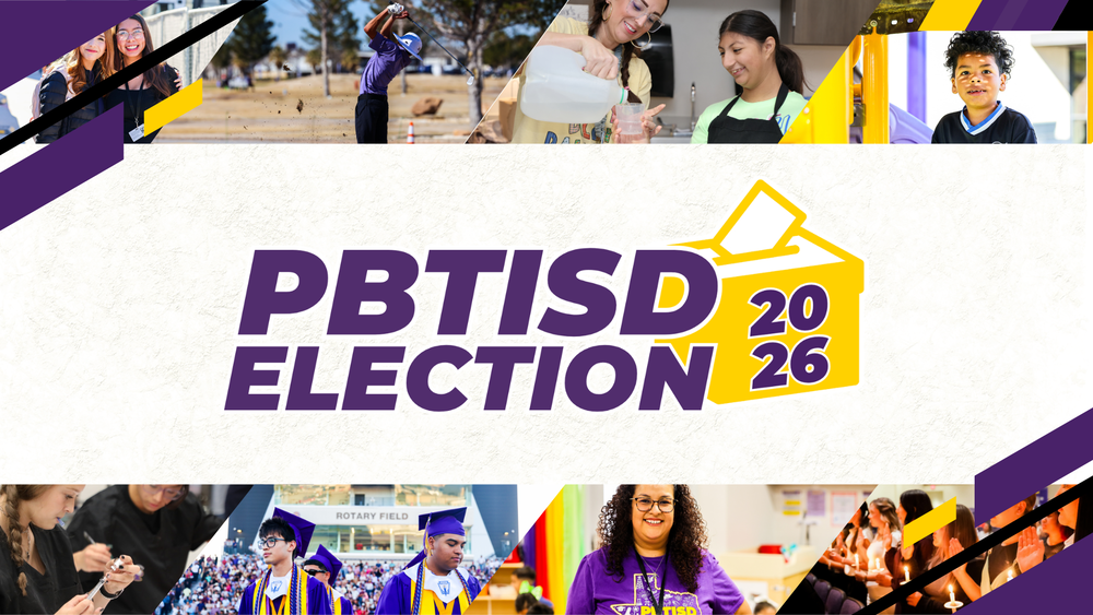 PBTISD Election 2026 logo with different photos of people in the background