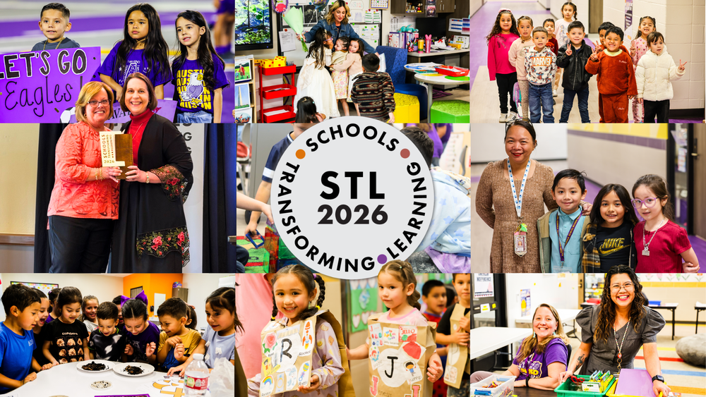 collage of austin elementary images and schools transforming learning badge