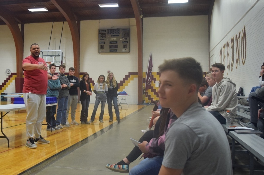 Bobby Jones at a presentation in Merino high school.