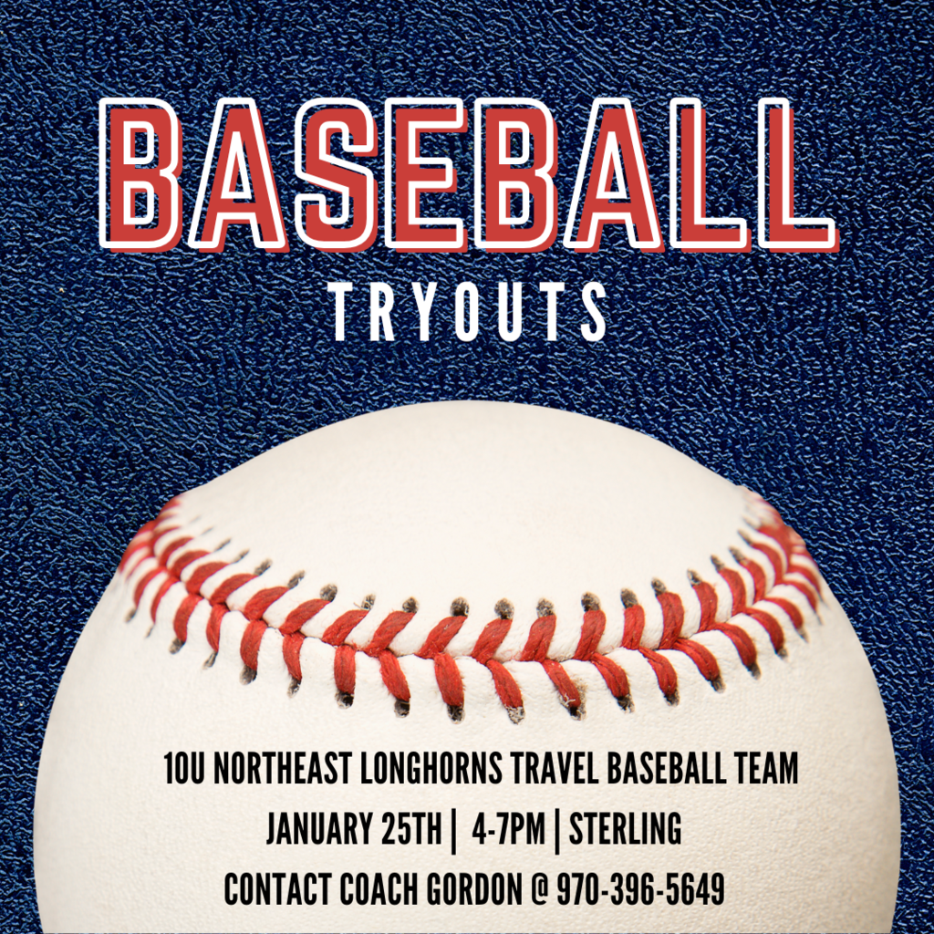 Baseball tryouts on Jan 25th at 4-7pm