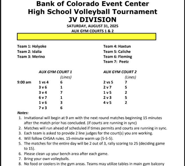 NJC VB Tournament Details