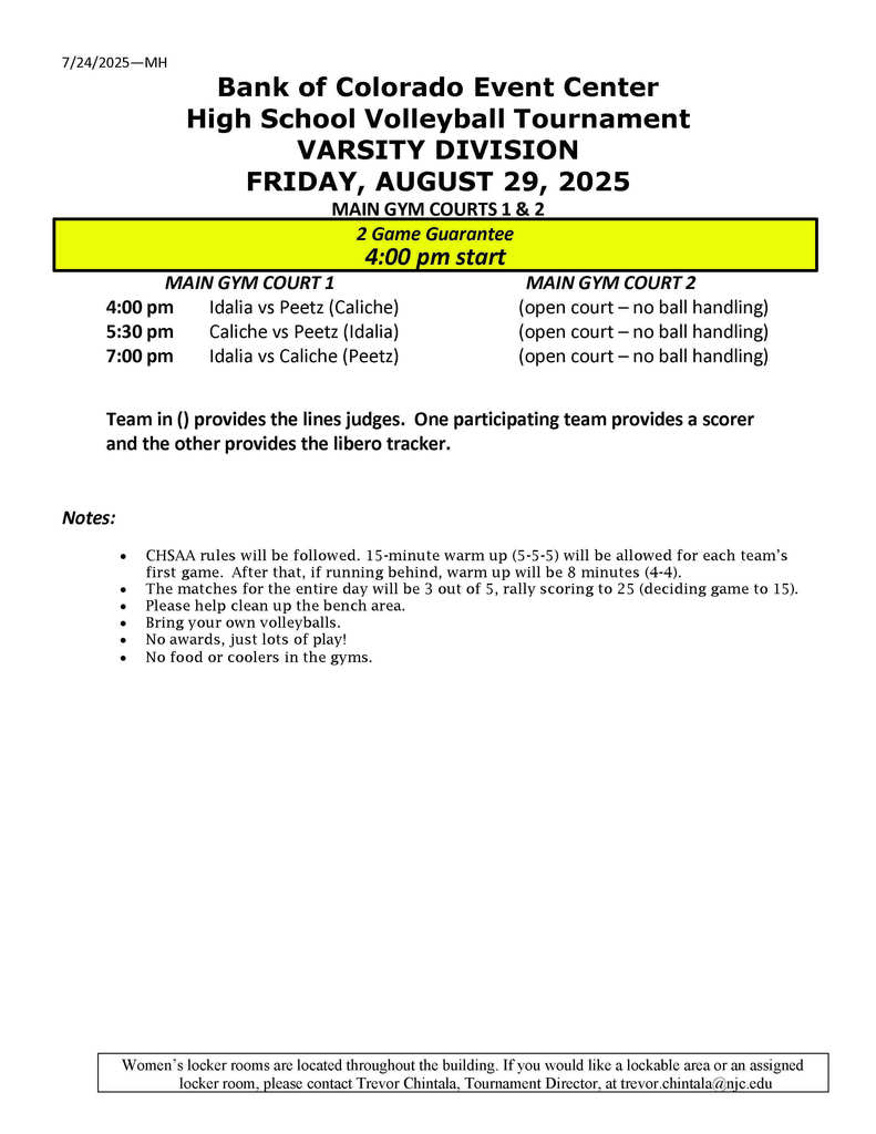 NJC VB Tournament Details