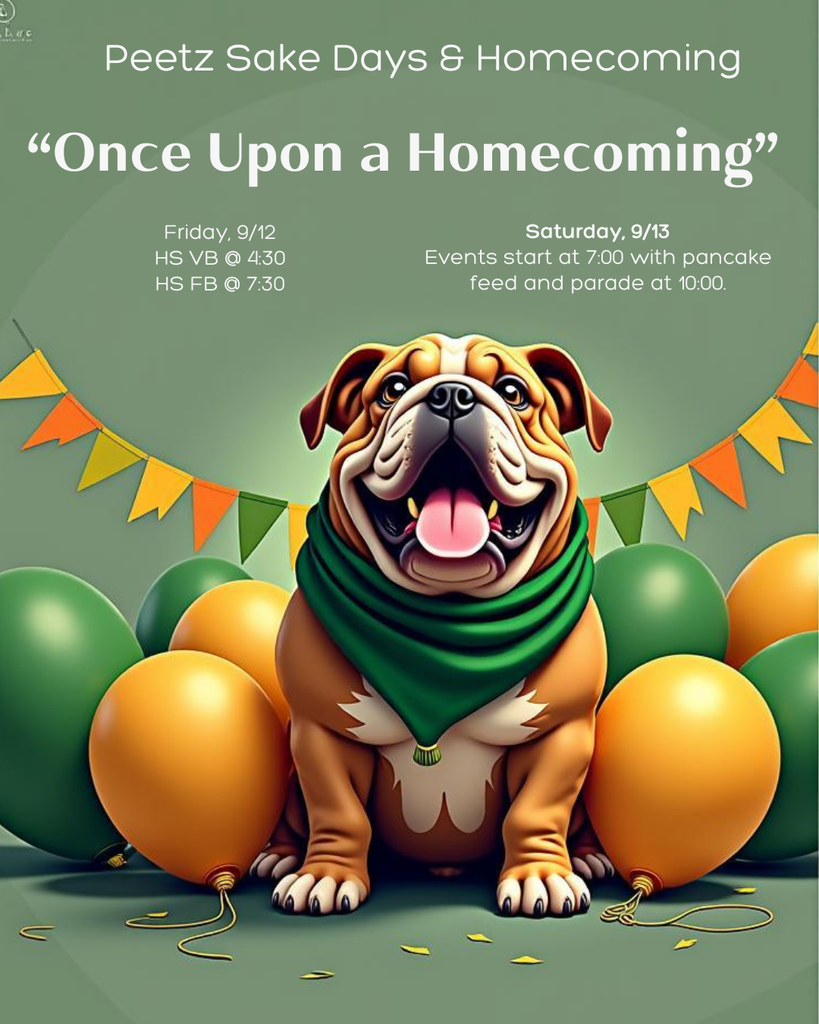 Peetz homecoming post with a bulldog and balloons