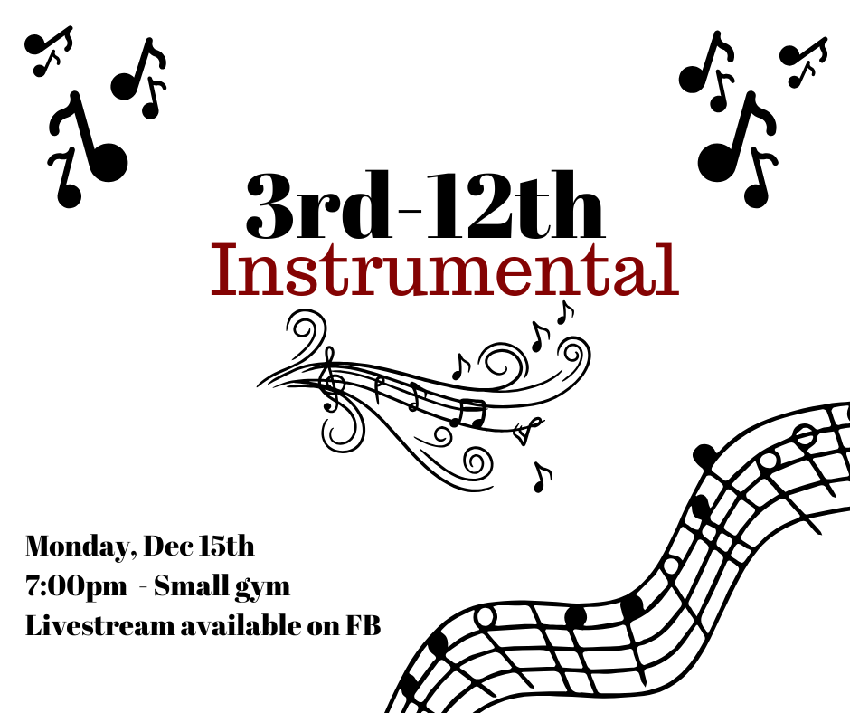 3-12th grade winter instrumental Monday, December 15th