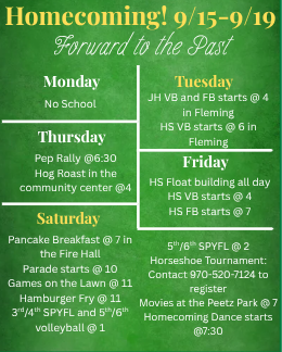 Schedule for Peetz's 2027 Homecoming