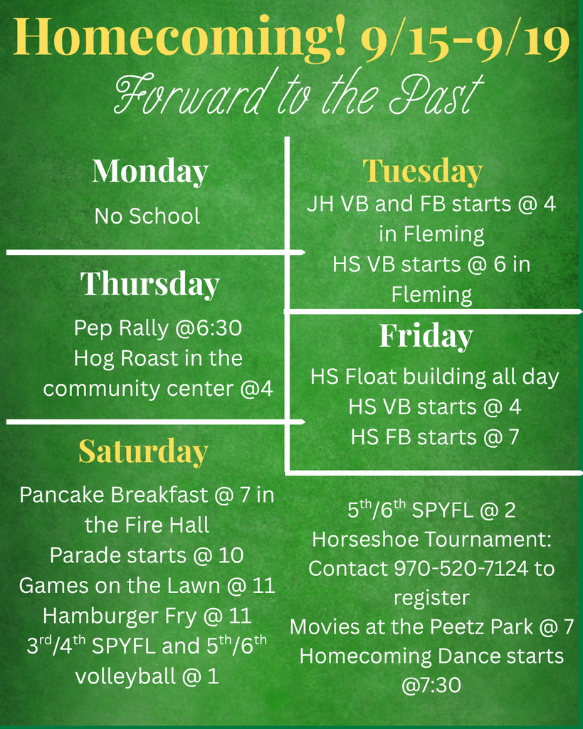 Schedule for Peetz's 2026 Homecoming