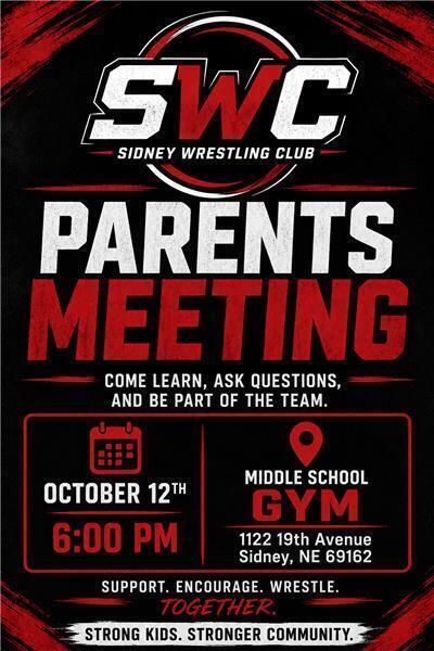 Sidney Middle School Wrestling Club meeting info