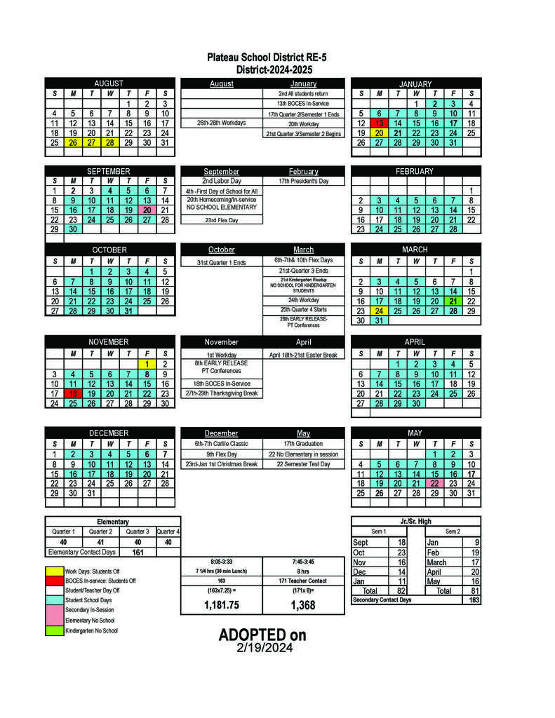 2024-2025 School Calendar