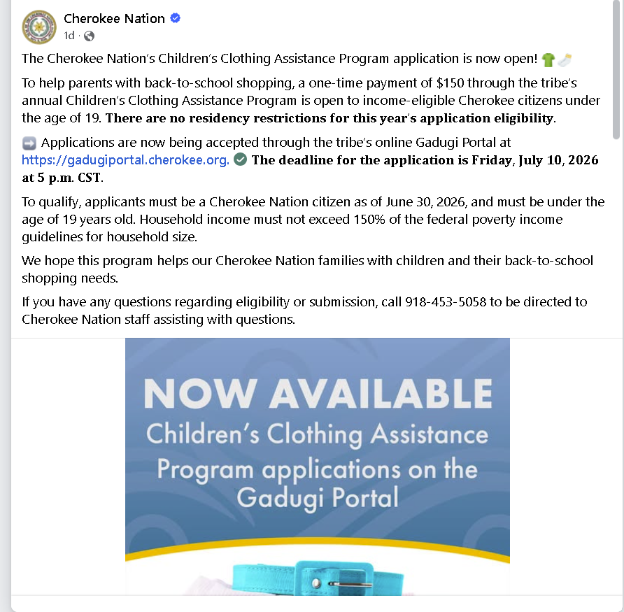 Cherokee Nation Clothing Voucher