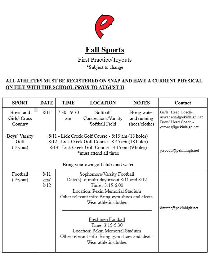 Tryout/First Practice Info