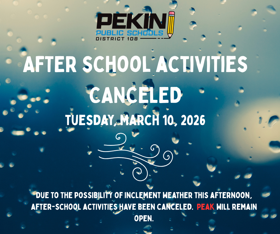 An announcement that after-school events have been canceled due to weather.