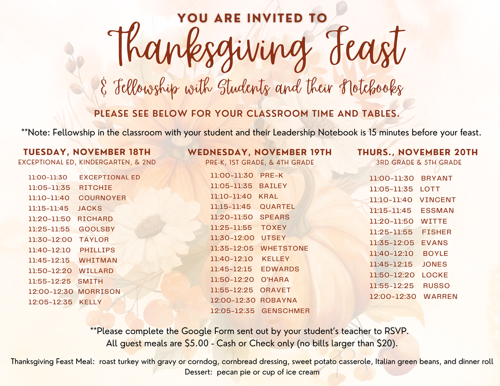 2025  Thanksgiving Feast Times
