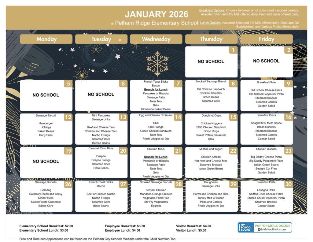 January 2026 Lunch Menu