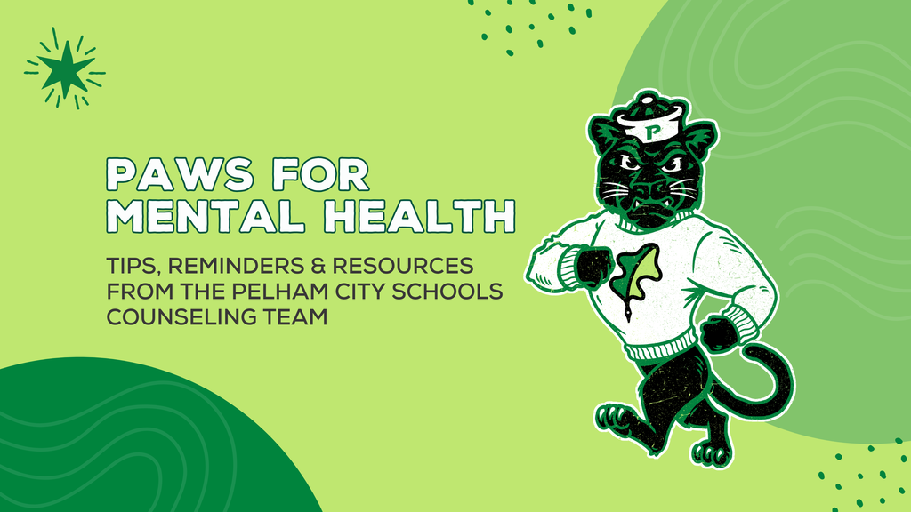 Mental Health Newsetter graphic featuring PAWS, PCS mascot