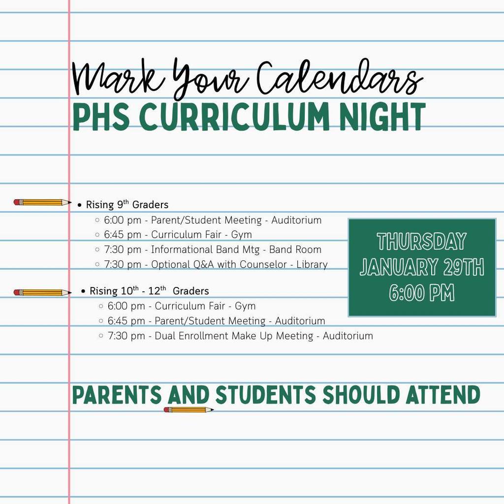 Curriculum Night Graphic including schedule