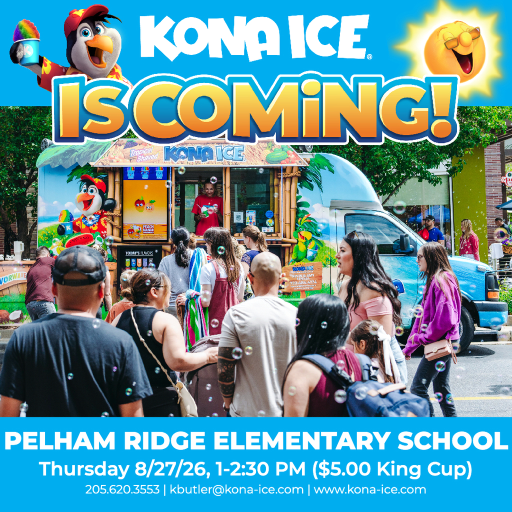 Kona Ice Flyer for 8/27 at Pelham Ridge