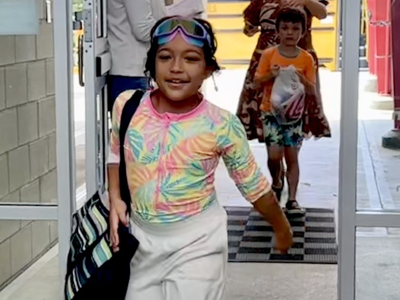 Students entering building