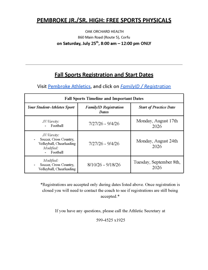 physicals and registration