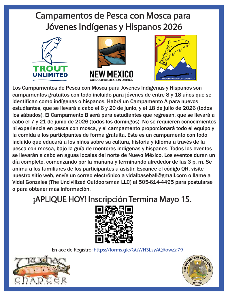 Campamentos de Pesca con Mosca para Jóvenes Indígenas y Hispanos 2026