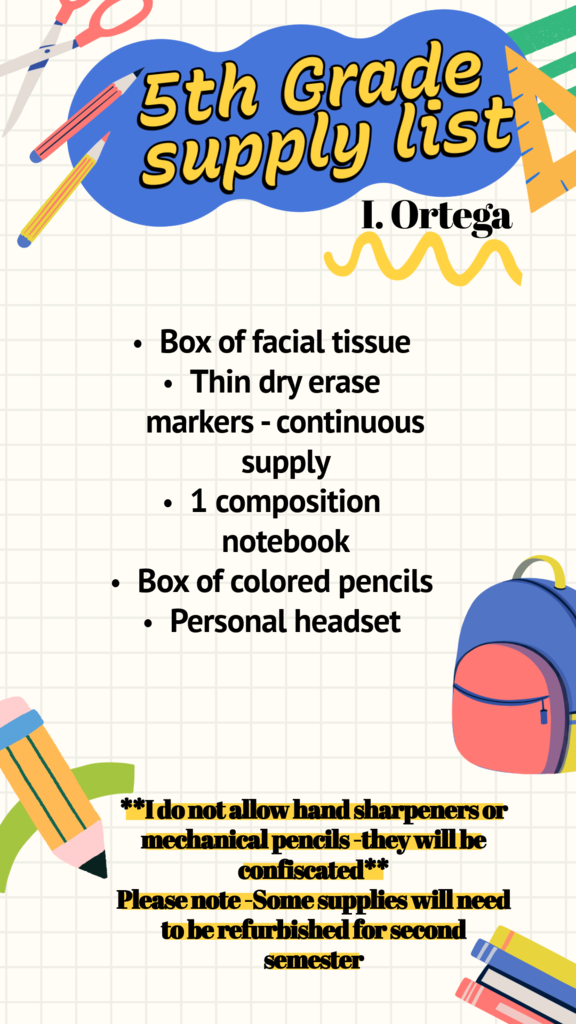5th grade supply list
