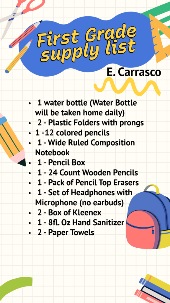1st grade supply list