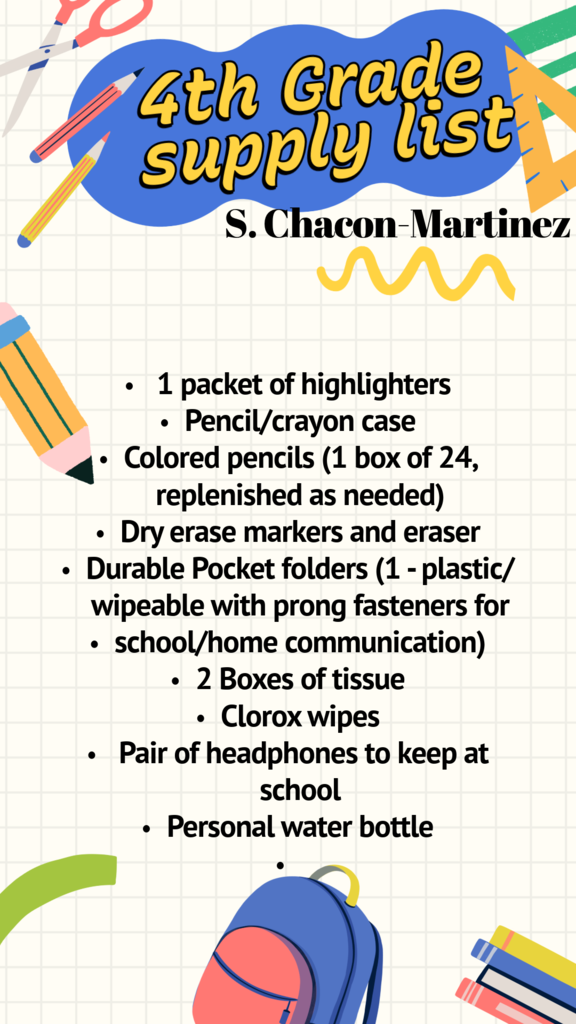 4th grade supply list