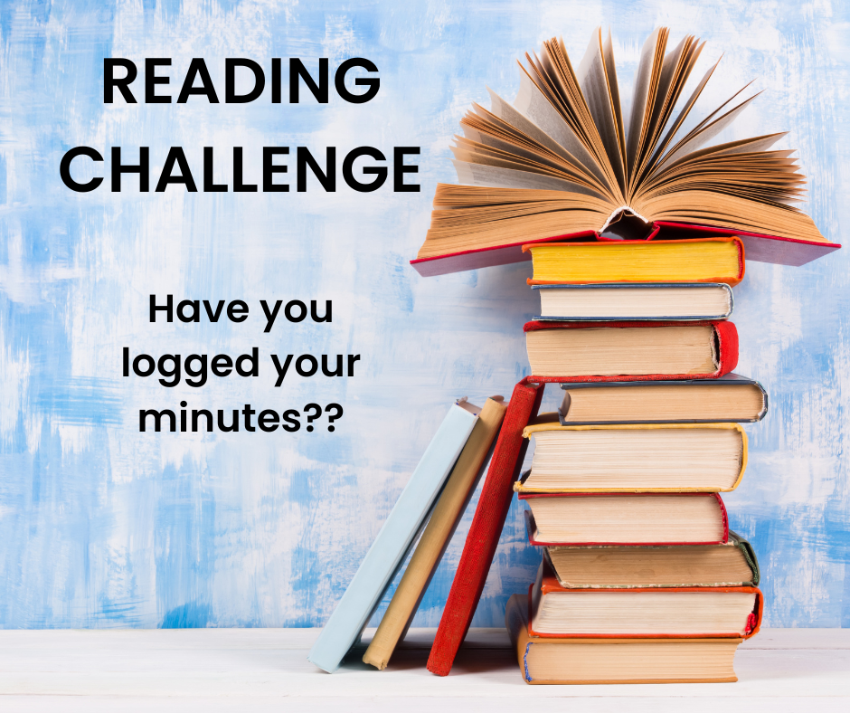 blue background with stack of books